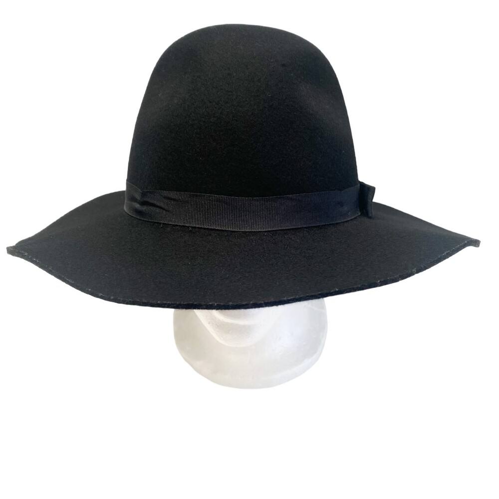 BRIXTON Black Wool Felt Hat with Black Bow Tie Ribbon Size M